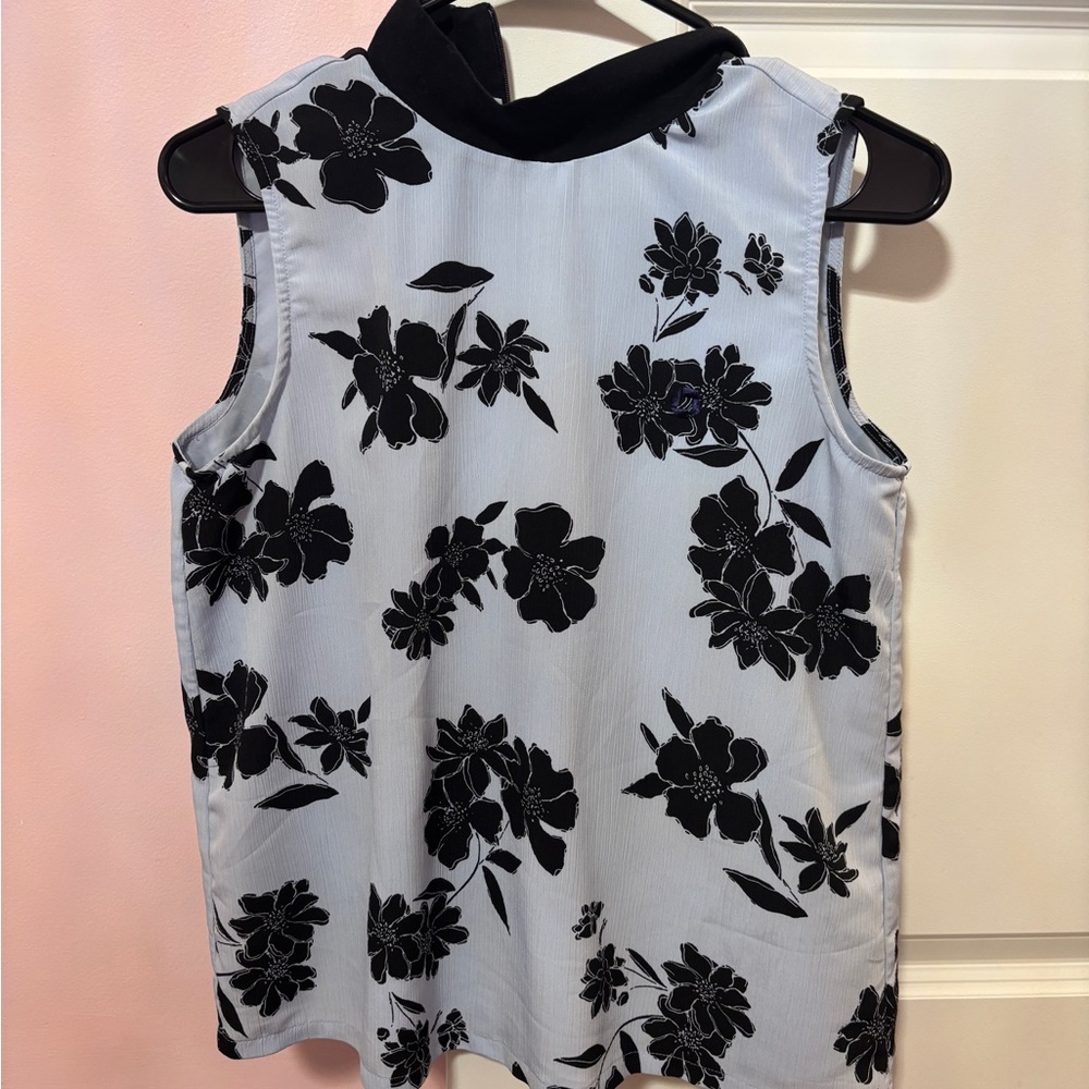 Floral Sleeveless Top - pale and navy blue